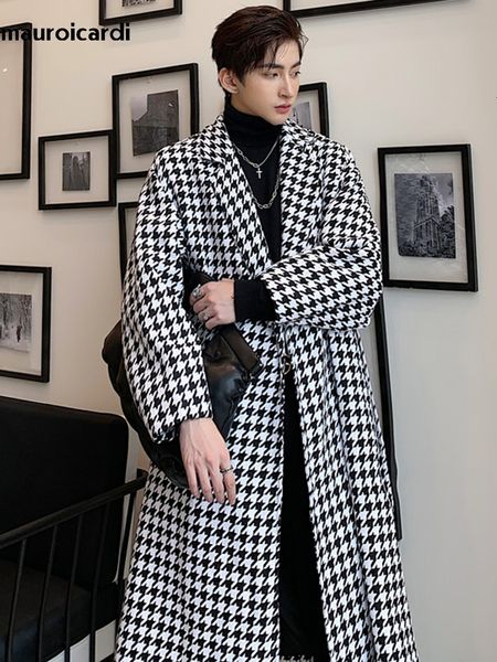 men's wool blends mauroicardi autumn winter long colorful warm thick soft houndstooth plaid tweed woolen coat men loose casual korean f, Black
men's wool blends mauroicardi autumn winter long colorful warm thick soft houndstooth plaid tweed woolen coat men loose casual korean f, Black