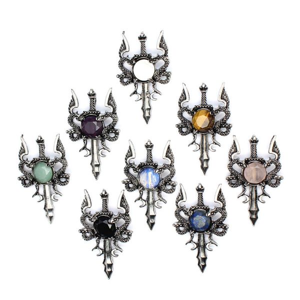wholesale double dragon sword gemstone pendant round natural stone amethyst labradorite pendant bracelet accessories, Silver
wholesale double dragon sword gemstone pendant round natural stone amethyst labradorite pendant bracelet accessories, Silver