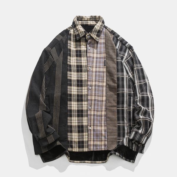men's casual shirts retro trend patchwork lattice autumn style shirt 230221, White;black
men's casual shirts retro trend patchwork lattice autumn style shirt 230221, White;black