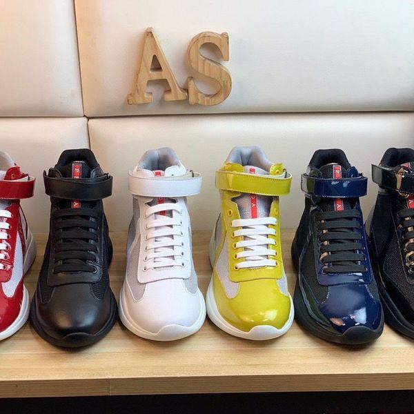 with box prad men casual shoes mesh and patent leather high trainers americas cup sneakers walking rubber sole fabric outdoor fashion an, Black
with box prad men casual shoes mesh and patent leather high trainers americas cup sneakers walking rubber sole fabric outdoor fashion an, Black