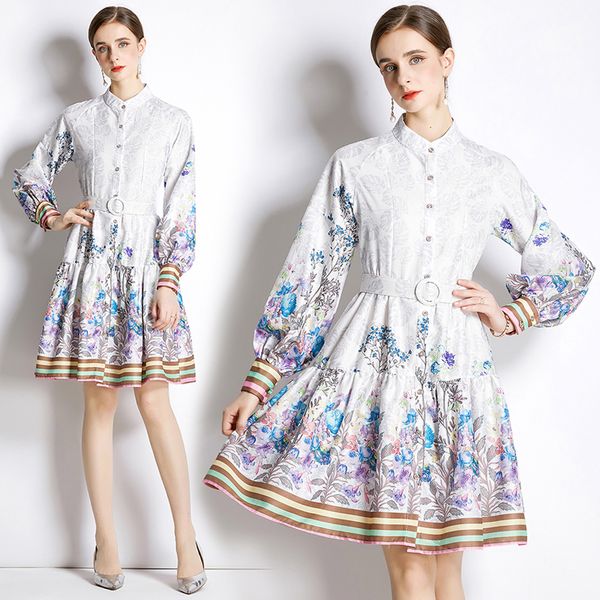 2023 floral printed mini white dresses long sleeve women designer mock neck slim street style dress with belt spring autumn ladies birthday, Black;gray
2023 floral printed mini white dresses long sleeve women designer mock neck slim street style dress with belt spring autumn ladies birthday, Black;gray