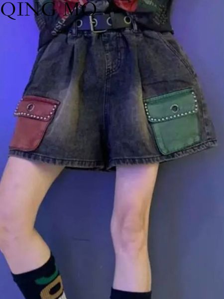 women's shorts qing mo street trendy cool personality color matching denim wide leg women 2023 spring highwaist casual pants zx602 2302, White;black
women's shorts qing mo street trendy cool personality color matching denim wide leg women 2023 spring highwaist casual pants zx602 2302, White;black
