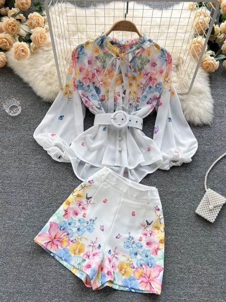 womens two piece pants runway summer 2 outfits women bow tie neck single breasted chiffon shirts and high waist pockets belt shorts set 2302, White
womens two piece pants runway summer 2 outfits women bow tie neck single breasted chiffon shirts and high waist pockets belt shorts set 2302, White