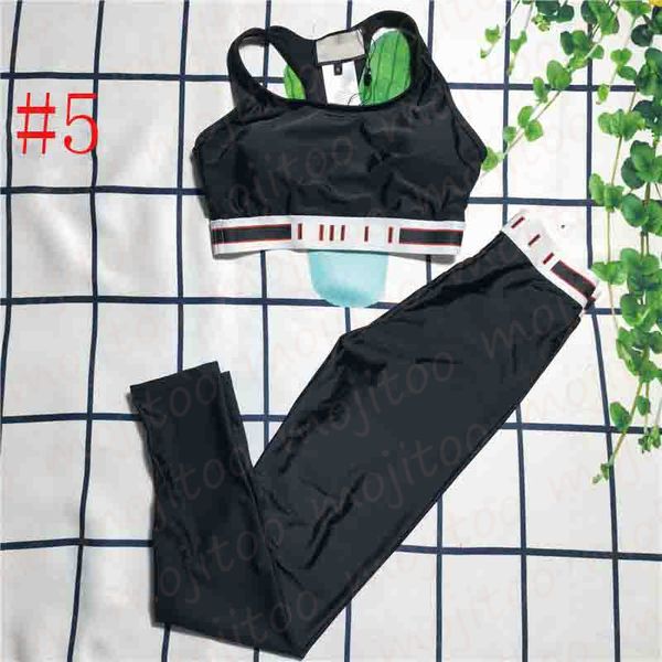 Image of Letter Print Vest Pants Set Womens Yoga Tracksuits Ladies Swimsuits Outdoor Sports Leggings Tops Pants Suits