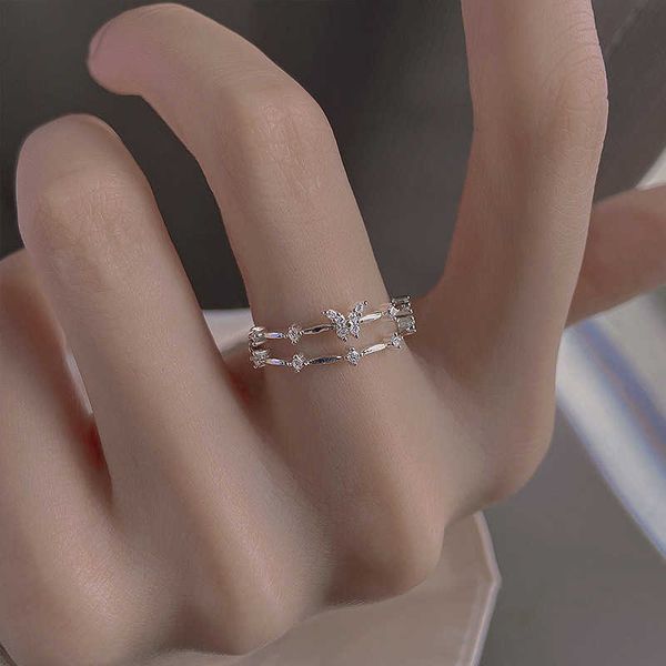 butterfly double layer female cool wind light luxury flashing diamond ring simple fashion versatile small design open ring, Silver
butterfly double layer female cool wind light luxury flashing diamond ring simple fashion versatile small design open ring, Silver