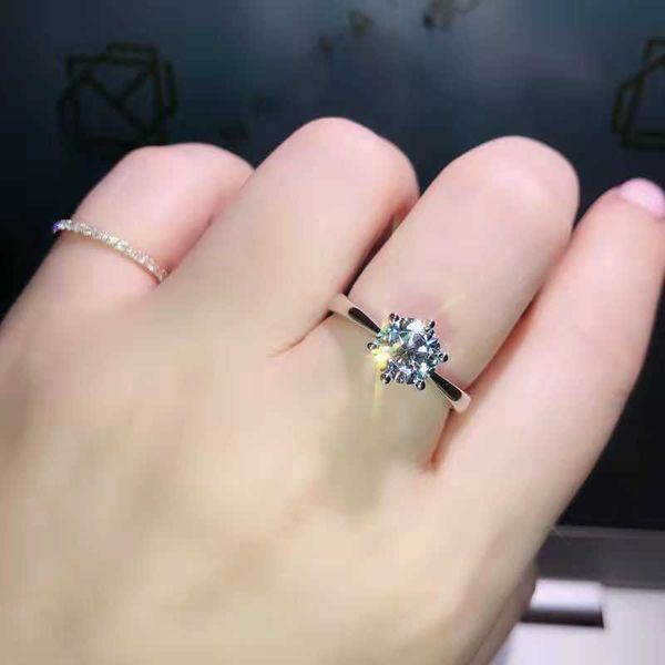 mossan women's diamond ring copper plated platinum women's classic six claw ring, Silver
mossan women's diamond ring copper plated platinum women's classic six claw ring, Silver