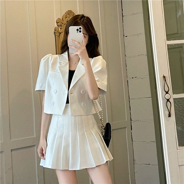 two piece dress summer above knee mini ages 1835 years old ruched skirt suit blazer and set ladies 2 230222, White
two piece dress summer above knee mini ages 1835 years old ruched skirt suit blazer and set ladies 2 230222, White