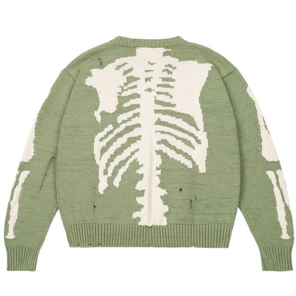 men sweater green loose skeleton bone printing woman street damage hole vintage 1:1 knitted 230222, White;black
men sweater green loose skeleton bone printing woman street damage hole vintage 1:1 knitted 230222, White;black