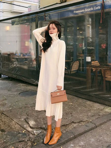 long-sleeved dress autumn winter turtleneck all-match sweater women's long over-the-knee knitted elegant 230222, White;black
long-sleeved dress autumn winter turtleneck all-match sweater women's long over-the-knee knitted elegant 230222, White;black