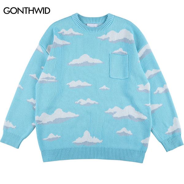 men s sweaters harajuku sweater streetwear men front pocket knitted clouds pattern pullover jumpers hip hop fashion round neck couple 230221, White;black
men s sweaters harajuku sweater streetwear men front pocket knitted clouds pattern pullover jumpers hip hop fashion round neck couple 230221, White;black