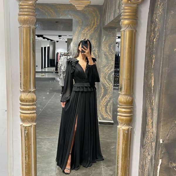 party dresses black classic evening for women chiffon v-neck puff sleeves prom side split a-line floor length robes de soire 230222, White;black
party dresses black classic evening for women chiffon v-neck puff sleeves prom side split a-line floor length robes de soire 230222, White;black