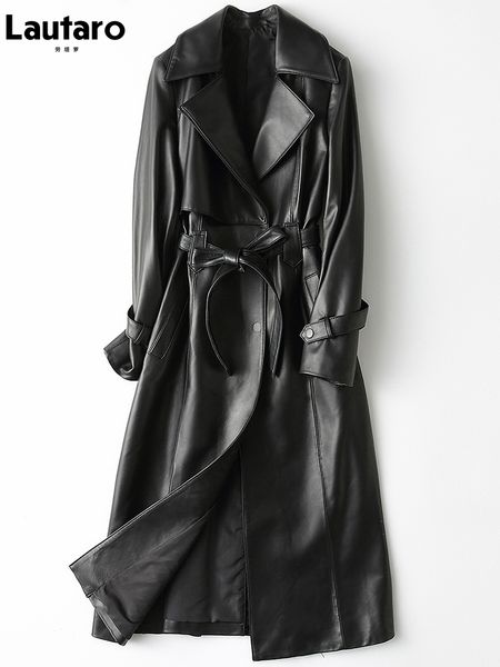 women's jackets lautaro autumn long black pu leather trench coat for women sleeve belt elegant british style fashion 4xl 5xl 6xl 7xl 23, Black;brown
women's jackets lautaro autumn long black pu leather trench coat for women sleeve belt elegant british style fashion 4xl 5xl 6xl 7xl 23, Black;brown