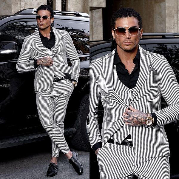 men's suits blazers men suit tailormade 3 pieces blazer vest pants black and white pinstripe business wedding formal causal prom daily, White;black
men's suits blazers men suit tailormade 3 pieces blazer vest pants black and white pinstripe business wedding formal causal prom daily, White;black