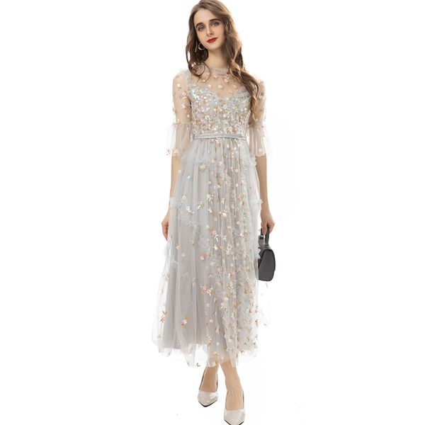 women's runway dresses o neck half sleeves embroidery tulle laid over elegant designer party prom gown, Black
women's runway dresses o neck half sleeves embroidery tulle laid over elegant designer party prom gown, Black
