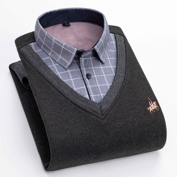 men's sweaters warm shirt plus fleece thickened fake two winter pullover sweater casual knitted 230222, White;black
men's sweaters warm shirt plus fleece thickened fake two winter pullover sweater casual knitted 230222, White;black