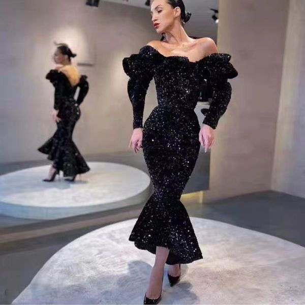 long sleeves high low prom dresses for women off shoulder black sequined mermaid formal evening gowns tea length glitter chic special occasi
long sleeves high low prom dresses for women off shoulder black sequined mermaid formal evening gowns tea length glitter chic special occasi