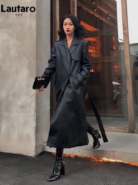 women's jackets lautaro spring autumn long black soft pu leather trench coat for women belt double breasted cool handsome european fash, Black;brown
women's jackets lautaro spring autumn long black soft pu leather trench coat for women belt double breasted cool handsome european fash, Black;brown