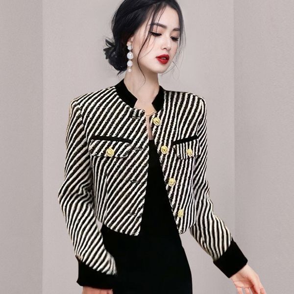 womens jackets autumn winter fashion black striped tweed jacket coat vintage temperament women metal buttons long sleeve short outwear 23022, Black;brown
womens jackets autumn winter fashion black striped tweed jacket coat vintage temperament women metal buttons long sleeve short outwear 23022, Black;brown