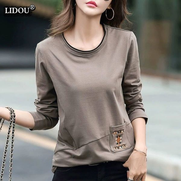 women's knits tees casual o-neck patchwork pockets long sleeved t-shirts fashion spring autumn solid color skinny wild retro women', White
women's knits tees casual o-neck patchwork pockets long sleeved t-shirts fashion spring autumn solid color skinny wild retro women', White