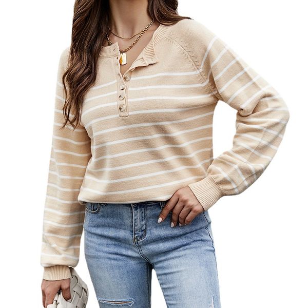 single breasted buttons half collar women's sweaters loose casual striped pattern knitted pullover lady blouse with loose lantern long, White;black
single breasted buttons half collar women's sweaters loose casual striped pattern knitted pullover lady blouse with loose lantern long, White;black