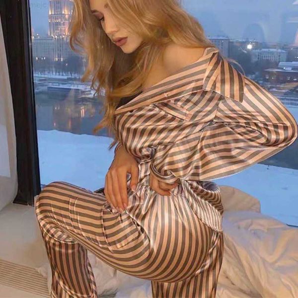 2 pieces set pajamas for women long sleeved striped pyjamas sleepwear summer satin silk pjamas pjs home clothes dropshipping 0222
2 pieces set pajamas for women long sleeved striped pyjamas sleepwear summer satin silk pjamas pjs home clothes dropshipping 0222