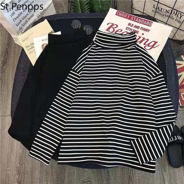 women's knits tees t-shirts women long sleeve loose striped solid turtleneck womens t-shirt all-match simple leisure korean style trend, White
women's knits tees t-shirts women long sleeve loose striped solid turtleneck womens t-shirt all-match simple leisure korean style trend, White