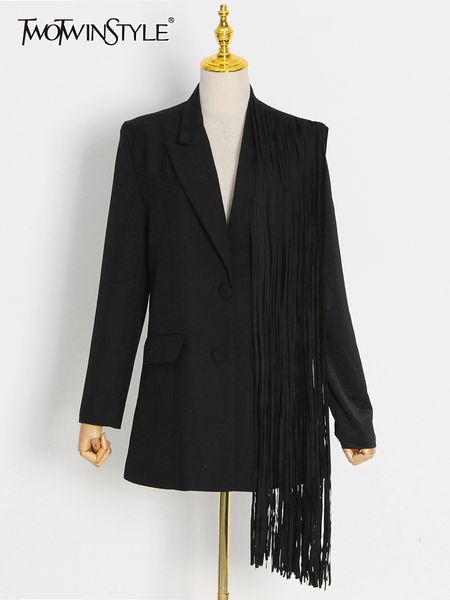 womens jackets twotwinstyle black blazer for women notched collar long sleeve patchwork tassel hem solid blazers female korean fashion cloth, Black;brown
womens jackets twotwinstyle black blazer for women notched collar long sleeve patchwork tassel hem solid blazers female korean fashion cloth, Black;brown