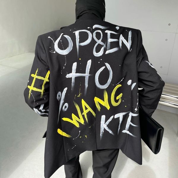 men's suits blazers graffiti personalized blazer jacket fashion casual double breasted business social coats streetwear 230222, White;black
men's suits blazers graffiti personalized blazer jacket fashion casual double breasted business social coats streetwear 230222, White;black