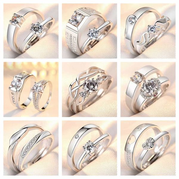 couple ring korean version simple simulation diamond opening zircon classic couple wedding ring, Silver
couple ring korean version simple simulation diamond opening zircon classic couple wedding ring, Silver