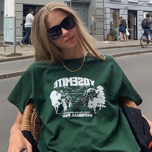 women's knits tees sweet and spicy dark green t shirt female letter forest print short sleeve lnst student loose style 230222, White 
women's knits tees sweet and spicy dark green t shirt female letter forest print short sleeve lnst student loose style 230222, White