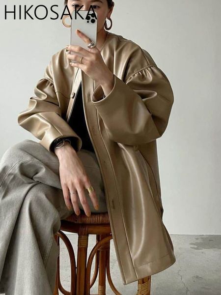 women's jackets 2023 fall winter japanese fashion pu jacket women oneck single breasted puff sleeve faux leather coat solid casual vest, Black;brown
women's jackets 2023 fall winter japanese fashion pu jacket women oneck single breasted puff sleeve faux leather coat solid casual vest, Black;brown