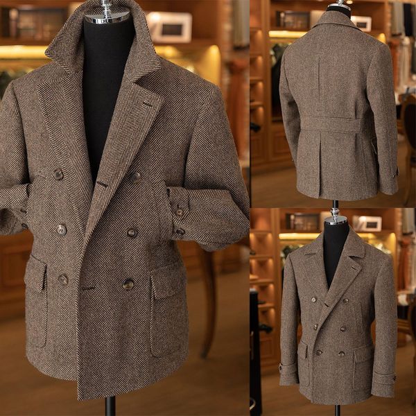 men's wool blends men overcoat herringbone short coat vintage british style fashion formal business daily warm tailored 230222, Black 
men's wool blends men overcoat herringbone short coat vintage british style fashion formal business daily warm tailored 230222, Black