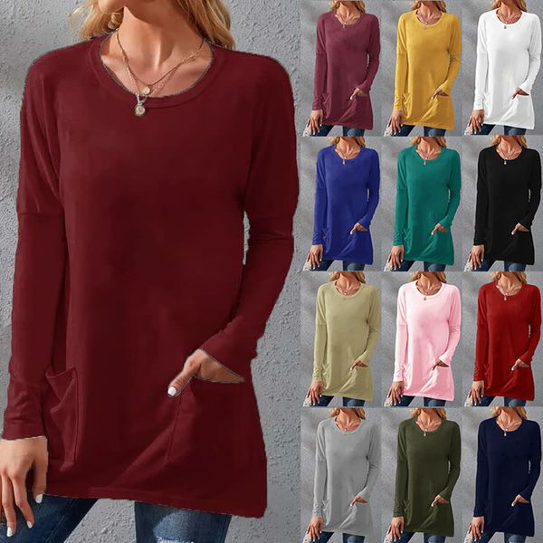 women's knits tees women's autumn/winter solid color casual long sleeve fashion pocket loose plus size pullover o neck t-shirt 230, White
women's knits tees women's autumn/winter solid color casual long sleeve fashion pocket loose plus size pullover o neck t-shirt 230, White