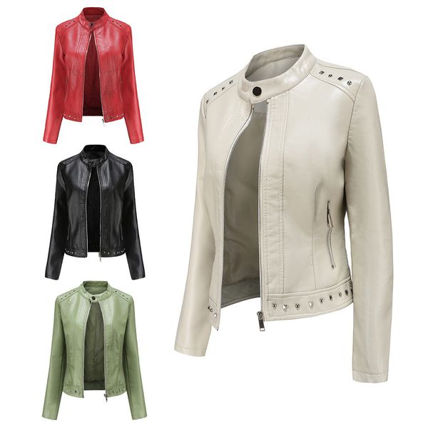 women's jackets 5092 women pu leather motorcycle rivet streetwear stand collar solid color zipper casual fit black biker coat outfits 2, Black;brown
women's jackets 5092 women pu leather motorcycle rivet streetwear stand collar solid color zipper casual fit black biker coat outfits 2, Black;brown