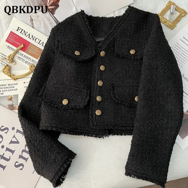 womens jackets black vintage v neck tweed jacket women fall korean fashion fringe single breasted short coat elegant fake pocket design outw, Black;brown
womens jackets black vintage v neck tweed jacket women fall korean fashion fringe single breasted short coat elegant fake pocket design outw, Black;brown