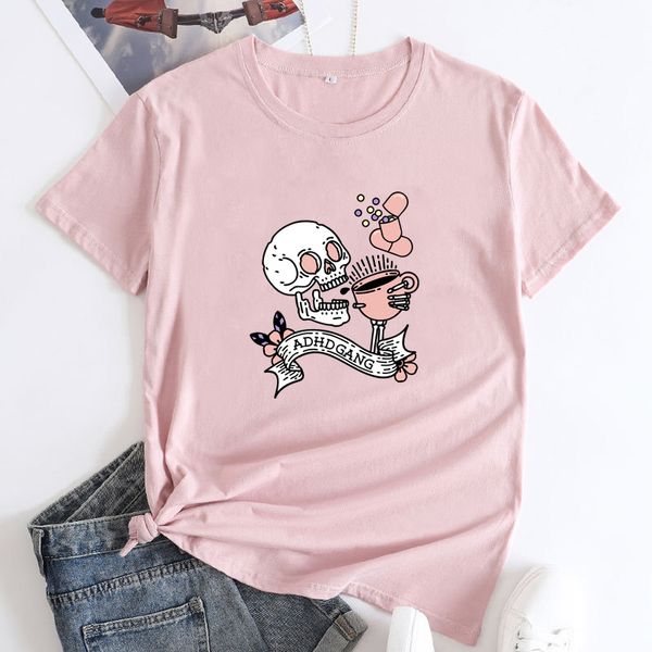 women's tshirt adhd gang caffiene tshirt funny skeleton drinking coffee goth tee shirt 230222, White
women's tshirt adhd gang caffiene tshirt funny skeleton drinking coffee goth tee shirt 230222, White