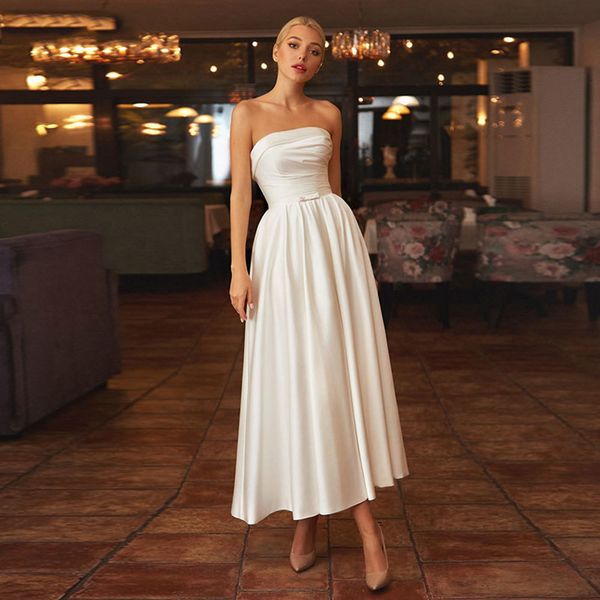 party dresses simple 2023 satin wedding with pockets strapless anklelength bride dress laceup back vestidos novia robr de mariee 230221, White;black
party dresses simple 2023 satin wedding with pockets strapless anklelength bride dress laceup back vestidos novia robr de mariee 230221, White;black