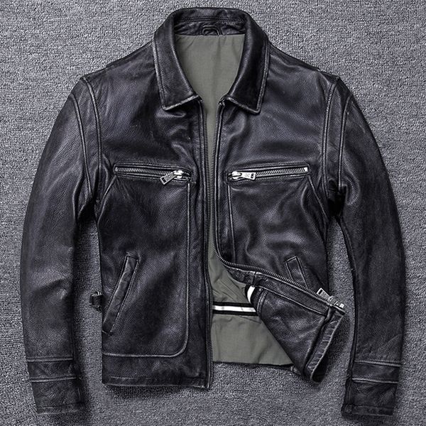 men s leather faux dermis brand men cowhide coat natural quality men s genuine jacket vintage leather clothes 230221, Black
men s leather faux dermis brand men cowhide coat natural quality men s genuine jacket vintage leather clothes 230221, Black