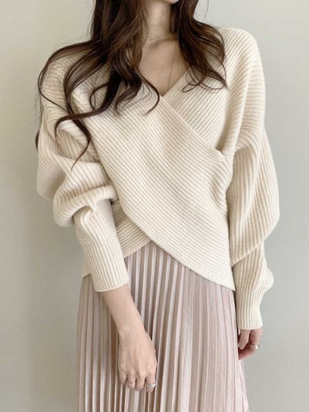 sweater women fashion 2022 autumn and winter new cross v-neck loose simple long-sleeved needle pullover 230222, White;black
sweater women fashion 2022 autumn and winter new cross v-neck loose simple long-sleeved needle pullover 230222, White;black