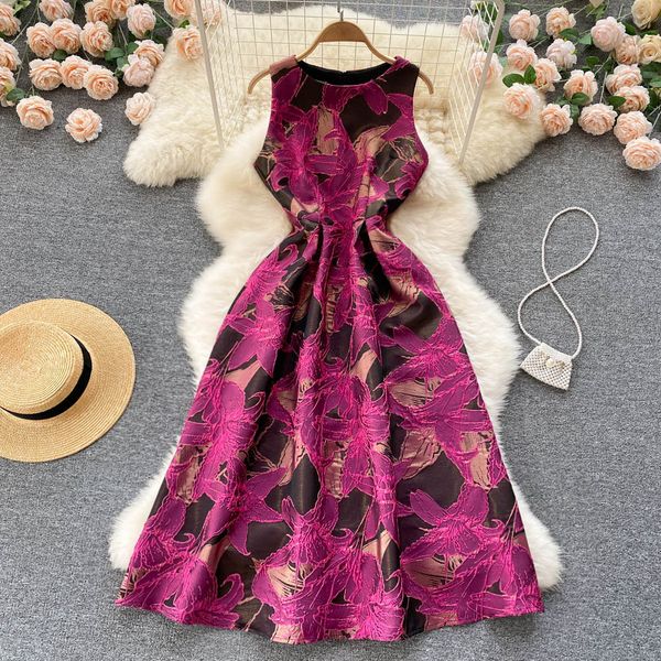 french retro court style dress new high-waisted and high-slung celebrity temperament jacquard round neck sleeveless a-line dress, White;black
french retro court style dress new high-waisted and high-slung celebrity temperament jacquard round neck sleeveless a-line dress, White;black