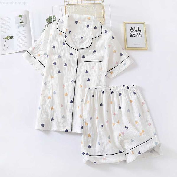 japanese summer new ladies cotton gauze short sleeve shorts pajamas suit cute heart-shaped thin section home service suit woman 0222
japanese summer new ladies cotton gauze short sleeve shorts pajamas suit cute heart-shaped thin section home service suit woman 0222