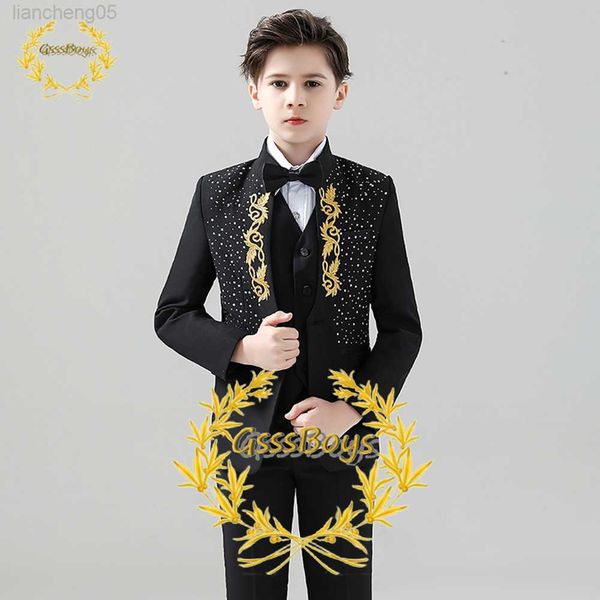 clothing sets 4 piece suit for boys wedding tuxedo black embroidered print blazer pants vest bow tie kids formal jacket set w0222, White
clothing sets 4 piece suit for boys wedding tuxedo black embroidered print blazer pants vest bow tie kids formal jacket set w0222, White