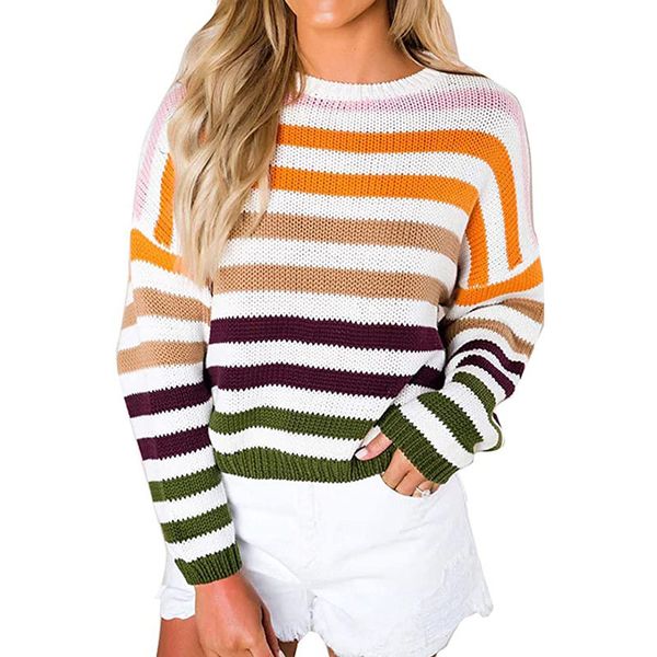 crew neck pullover short fashion women's sweaters acrylic lady gradiant colorful stripes pattern knits blouse with loose regular long, White;black
crew neck pullover short fashion women's sweaters acrylic lady gradiant colorful stripes pattern knits blouse with loose regular long, White;black