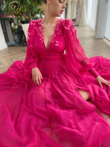 party dresses pink prom dress floral chiffon puffy full sleeves v neck pleats high slit evening gown women custom made 230222, White;black
party dresses pink prom dress floral chiffon puffy full sleeves v neck pleats high slit evening gown women custom made 230222, White;black