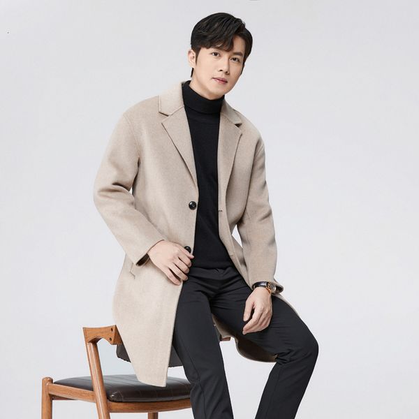 men's wool blends casual business reversible coat in autumn and winter of medium length highend fashionable trench 230222, Black
men's wool blends casual business reversible coat in autumn and winter of medium length highend fashionable trench 230222, Black