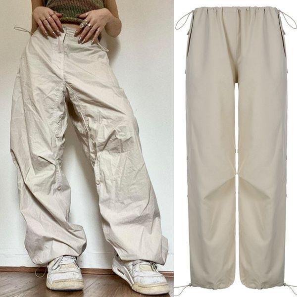 women's pants capris women wide leg cargo pants y2k vintage low waist drawstring joggers tech pants casual solid hippie streetwear bagg, Black;white 
women's pants capris women wide leg cargo pants y2k vintage low waist drawstring joggers tech pants casual solid hippie streetwear bagg, Black;white