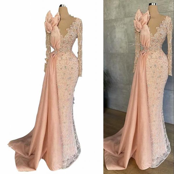 2023 blush pink evening dresses wear mermaid v neck illusion long sleeves lace appliques crystal beaded hand made flowers formal party prom, Black;red
2023 blush pink evening dresses wear mermaid v neck illusion long sleeves lace appliques crystal beaded hand made flowers formal party prom, Black;red
