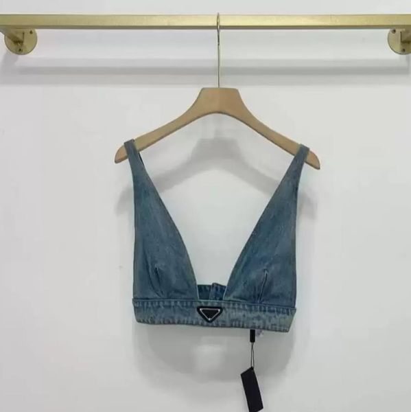 womens designers t shirts underwear with metal triangle badge deep v denim sling tube women clothing, White
womens designers t shirts underwear with metal triangle badge deep v denim sling tube women clothing, White