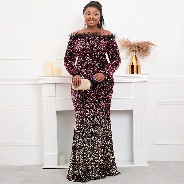 party dresses plus size off shoulder feather long sleeve sequin dress floor length evening party maxi reflective dress 230221, White;black
party dresses plus size off shoulder feather long sleeve sequin dress floor length evening party maxi reflective dress 230221, White;black