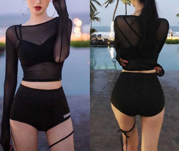 swimsuit spring female conservative split three piece set korean student belly covered high waist bikini long sleeved, White;black
swimsuit spring female conservative split three piece set korean student belly covered high waist bikini long sleeved, White;black